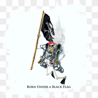 Skeleton Holding Pirate Flag - Illustration Clipart