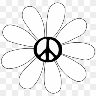 Peace Sign With Flowers - Hippie Symbols Black And White Clipart