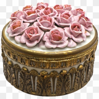 Brass Round Box With Porcelain Roses Png - Garden Roses Clipart