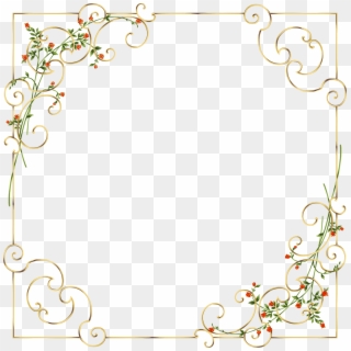 Gold Frame With Delicate Wild Flowers - Golden Floral Border Png Clipart