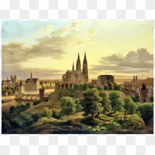 Castle - Painting Of Medieval Village Clipart