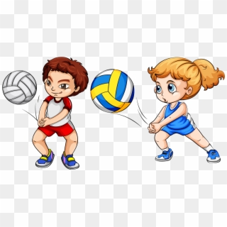 Children Playing Baseball Transparent Stock - Playing Volleyball Png Cartoon Clipart