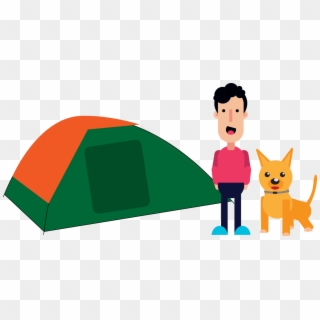 Camping With Dog - Cartoon Clipart