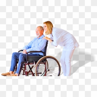 Old Man In A Wheelchair Assisted By Her Caregiver - Old Man Wheelchair Png Clipart