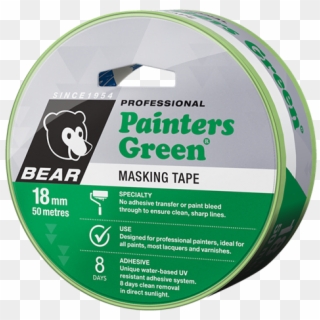 Bear Painters Masking Tape 18mmx50m Green - Adhesive Tape Clipart