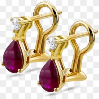18k Yellow Gold Diamond Earrings With Rubies - Gold Diamond Earrings Clipart