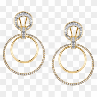 Mixed Diamond Doorknockers In 18k Gold - Big Earrings Png Clipart