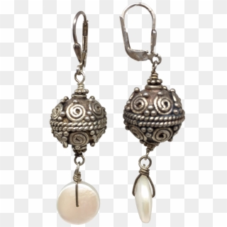 Sterling Silver Bali Pearl Drop Earrings - Earrings Clipart