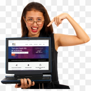 Girl Holding Laptop With Acx On The Screen - Stock Photography Clipart