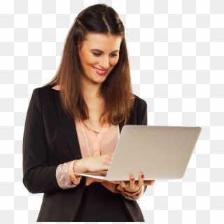 Corporate Woman Against White Background Using Laptop Clipart