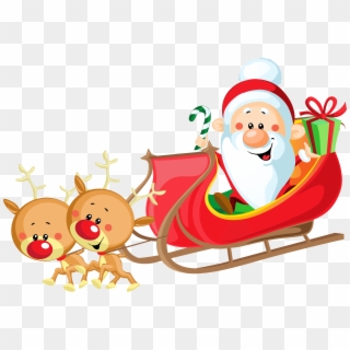 Cute Santa With Sleigh Png - Transparent Background Santa Clipart