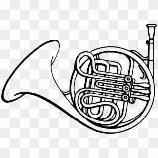 French Horn Instrument Music Musical - French Horn Clipart Black And White - Png Download