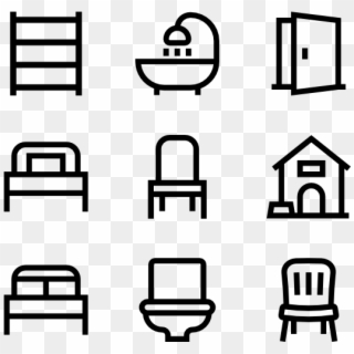 Furniture Linear - Bedroom And Bathroom Icons Clipart