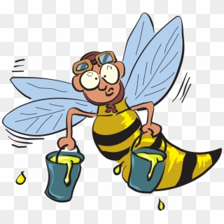 Drawing Of Flying Bee Holding Buckets With Honey - Worker Bee Cartoon Bee Clipart