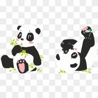 Panda Pandas Bear Dragonfly Bamboo Black White - Imagen Kawaii De Pandas Clipart