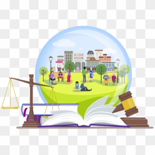 Law Books, Gavel, Scales Of Justice, And A Crystal - Playground Clipart