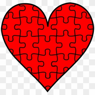 Red Heart With Puzzle Pieces - Puzzle Art Black And White Clipart