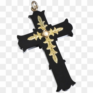 Victorian Onyx And 14k Gold Cross Pendant With Pearl - Cross Clipart