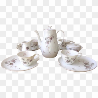 Vintage Purple And Gray Luncheon Set With Teapot Clipart