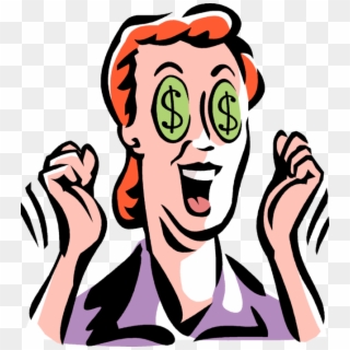 Vector Illustration Of Businesswoman With Cash Money - Person With Dollar Signs In Their Eyes Clipart