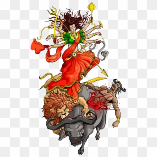 Navratri Png Image - Durga Killing Mahishasura Drawing Clipart