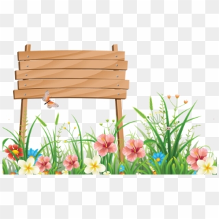 Spring Flower With Grass Art Background 04 Eps File - Sign Board Clipart