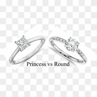 Princess Vs Round Shape Diamond Side By Side - Diamond And Sapphire Engagement Rings Clipart