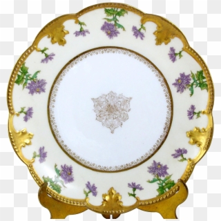 Antique Limoges Plate Tray Purple Flowers On Pale Yellow Clipart